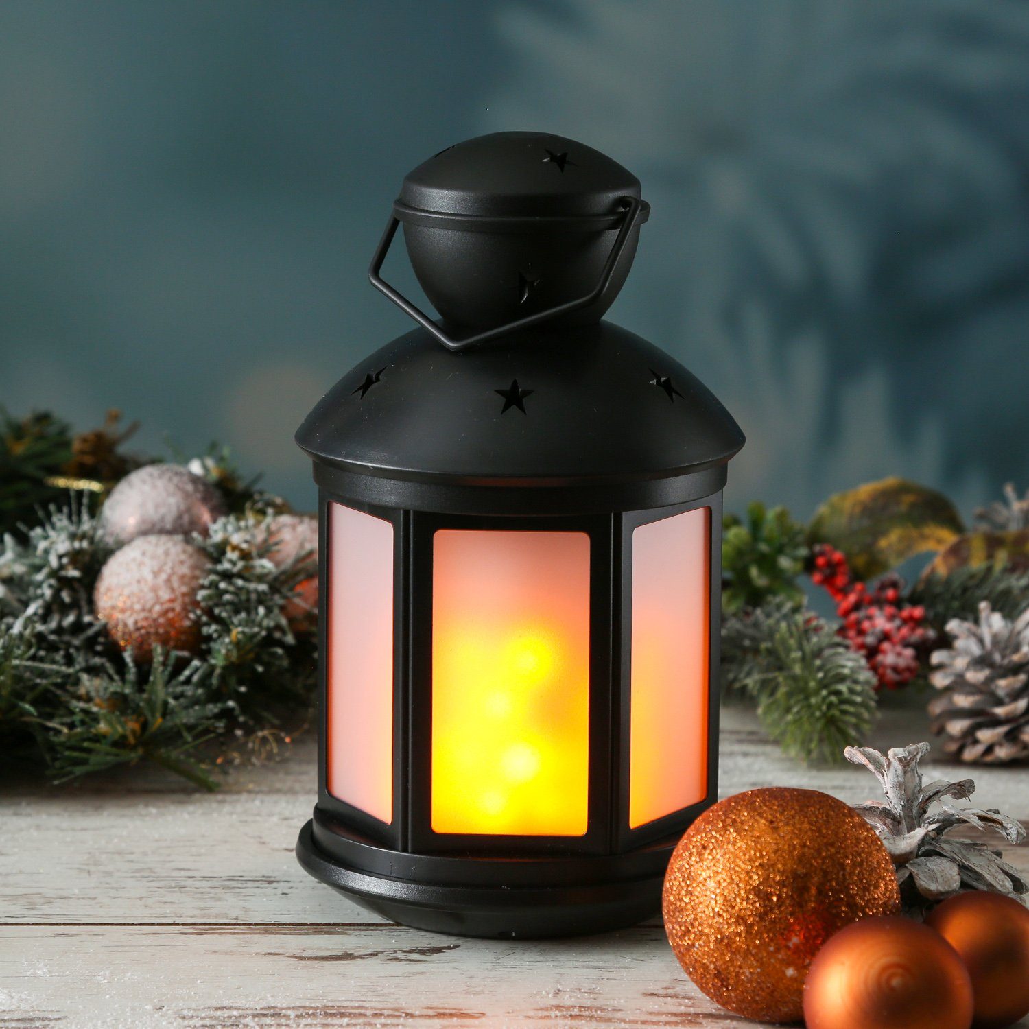 MARELIDA LED LED Dekolaterne Flammeneffekt amber Classic, schwarz, LED mit Laterne Laterne 22cm flackernd