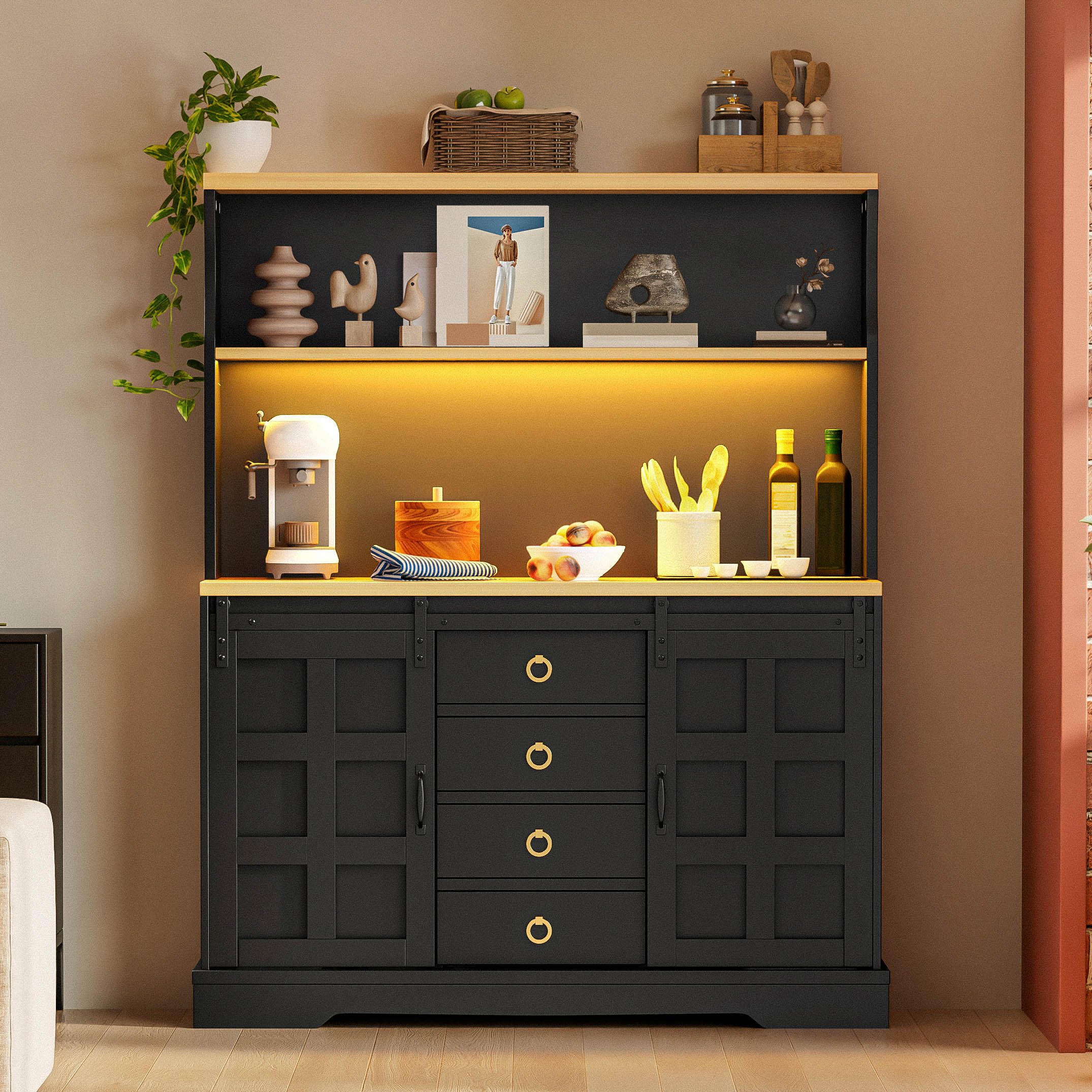 Sideboard Küchenschrank, Küchen-Bar-Schrank mit Steckdose