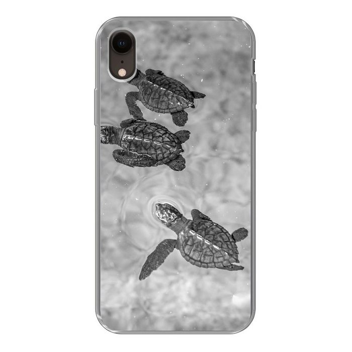 MuchoWow Handyhülle Schildkröten schwarz-weiß Foto Handyhülle Apple iPhone XR Smartphone-Bumper Print Handy