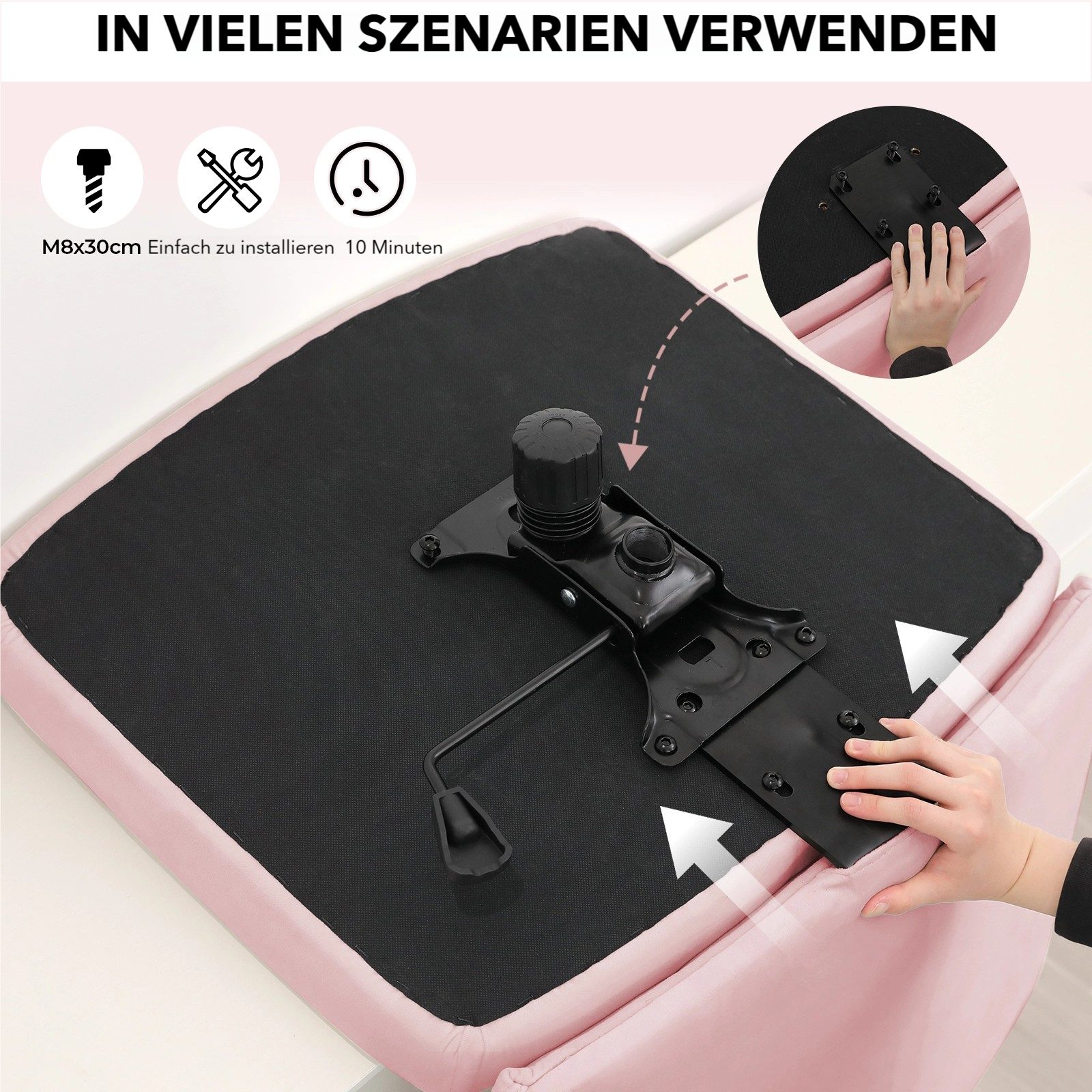 TLGREEN Drehstuhl Drehbürostuhl aus Samt mit Rollen,ohne Armlehnen (360° drehbar, höhenverstellbar), Sitzkissen aus 10 cm hochelastischem Schaum, belastbar bis 136 kg