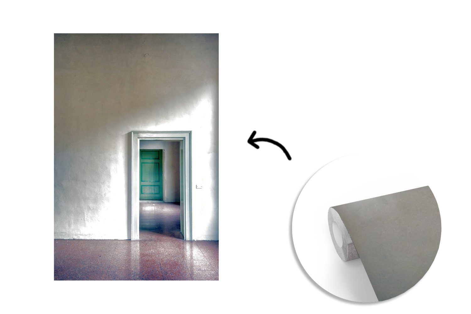 für Haus - MuchoWow - Wandtapete Architektur bedruckt, Vinyl Tapete St), Wohnzimmer, Matt, - (3 Montagefertig Tür Fototapete Abstrakt,
