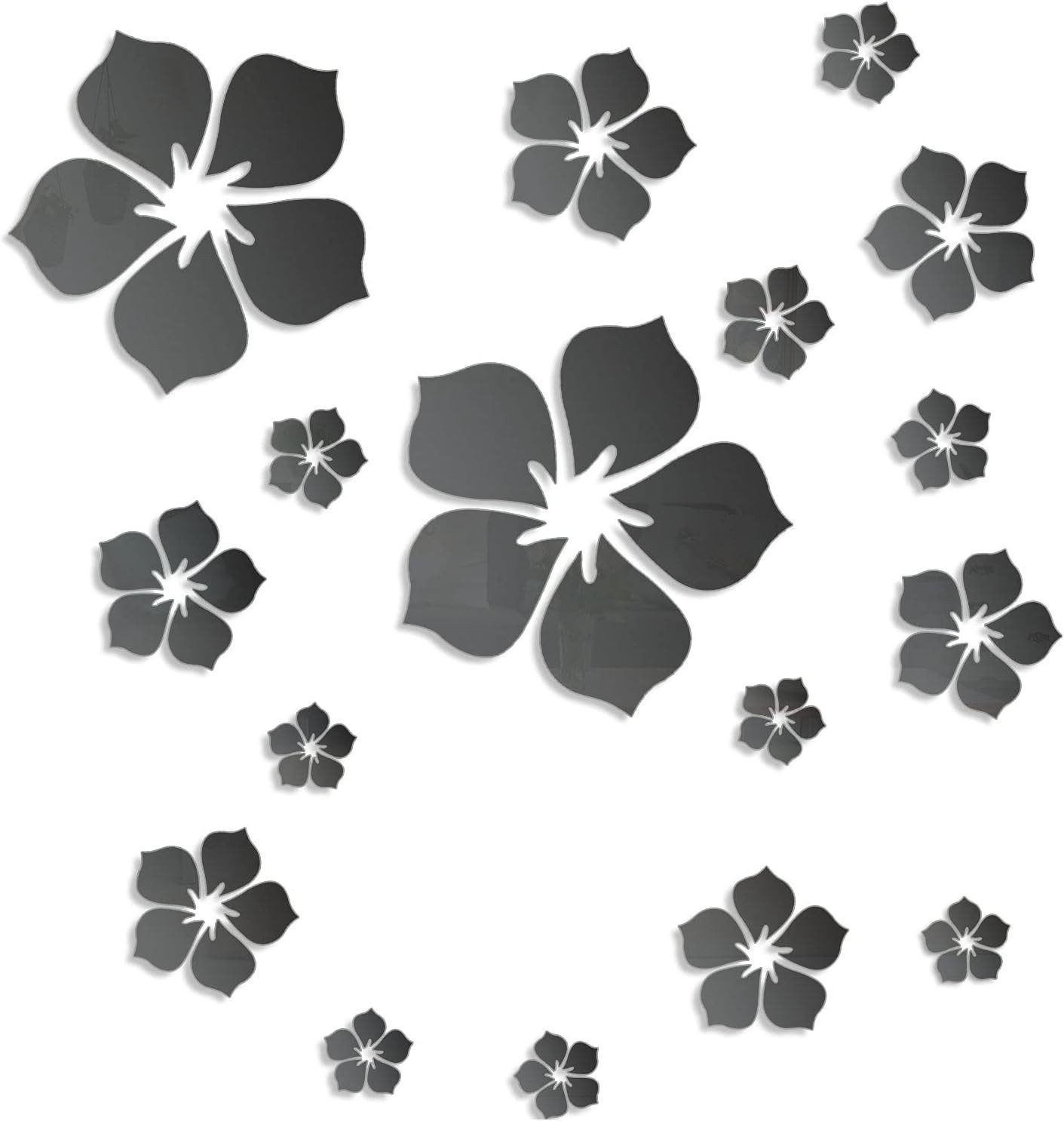 Mrilary Wandspiegel 18 Stück Wandtattoo Acryl Blumen 3D Spiegel Wandaufkleber Wanddeko, Spiegel Wandaufkleber für Wohnzimmer Schlafzimmer Badezimmer Büro