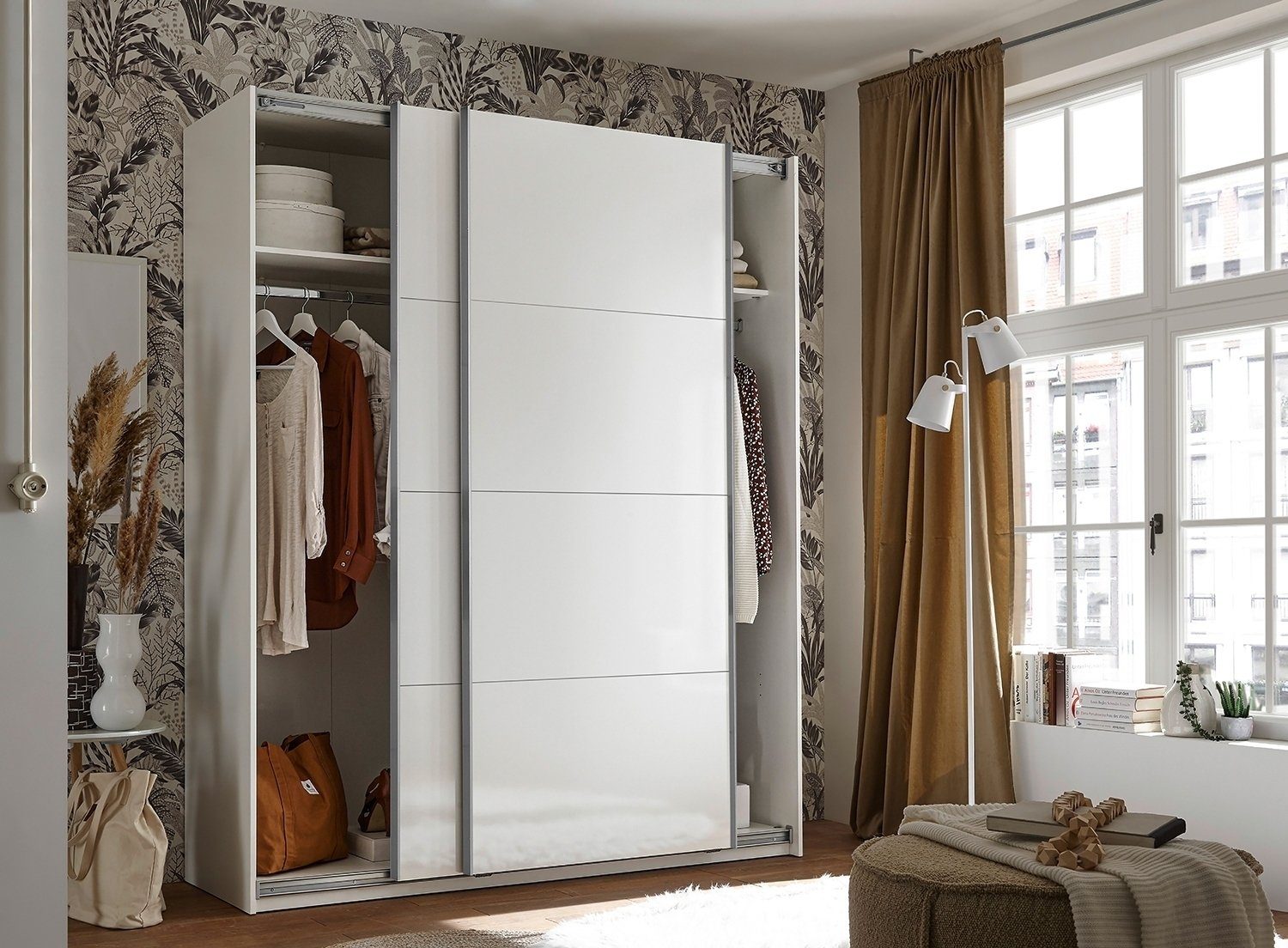 Pol-Power Schwebetürenschrank SEVILLA, Weiß Hochglanz, Weiß matt, B 170 cm x H 210 cm, 2 Türen