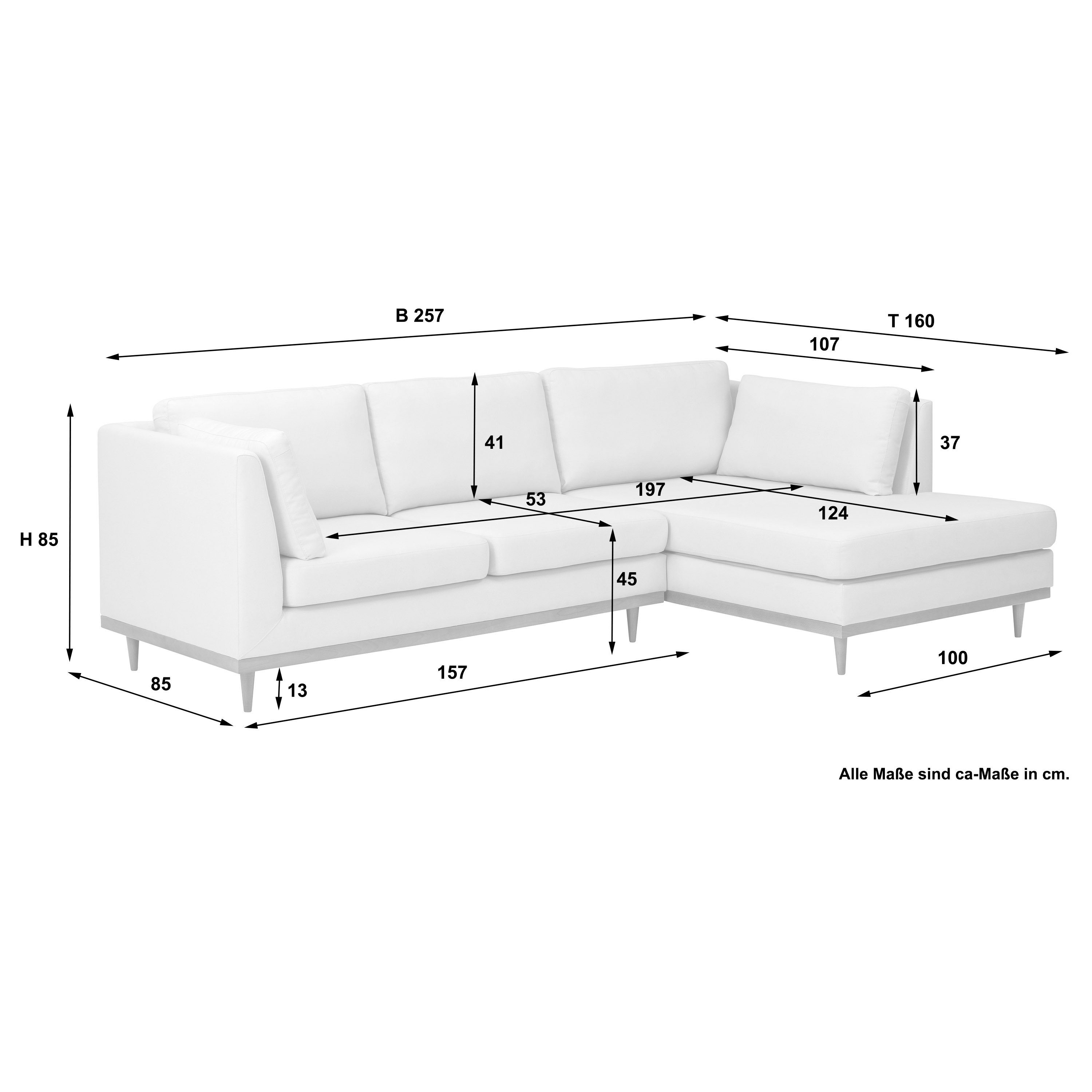 2-Sitzer Sofa skandinavischen rechts Winzer® creme, Stück, Larsen Flachgewebe Ecksofa Design 1 im links Sofa Ecksofa Max mit