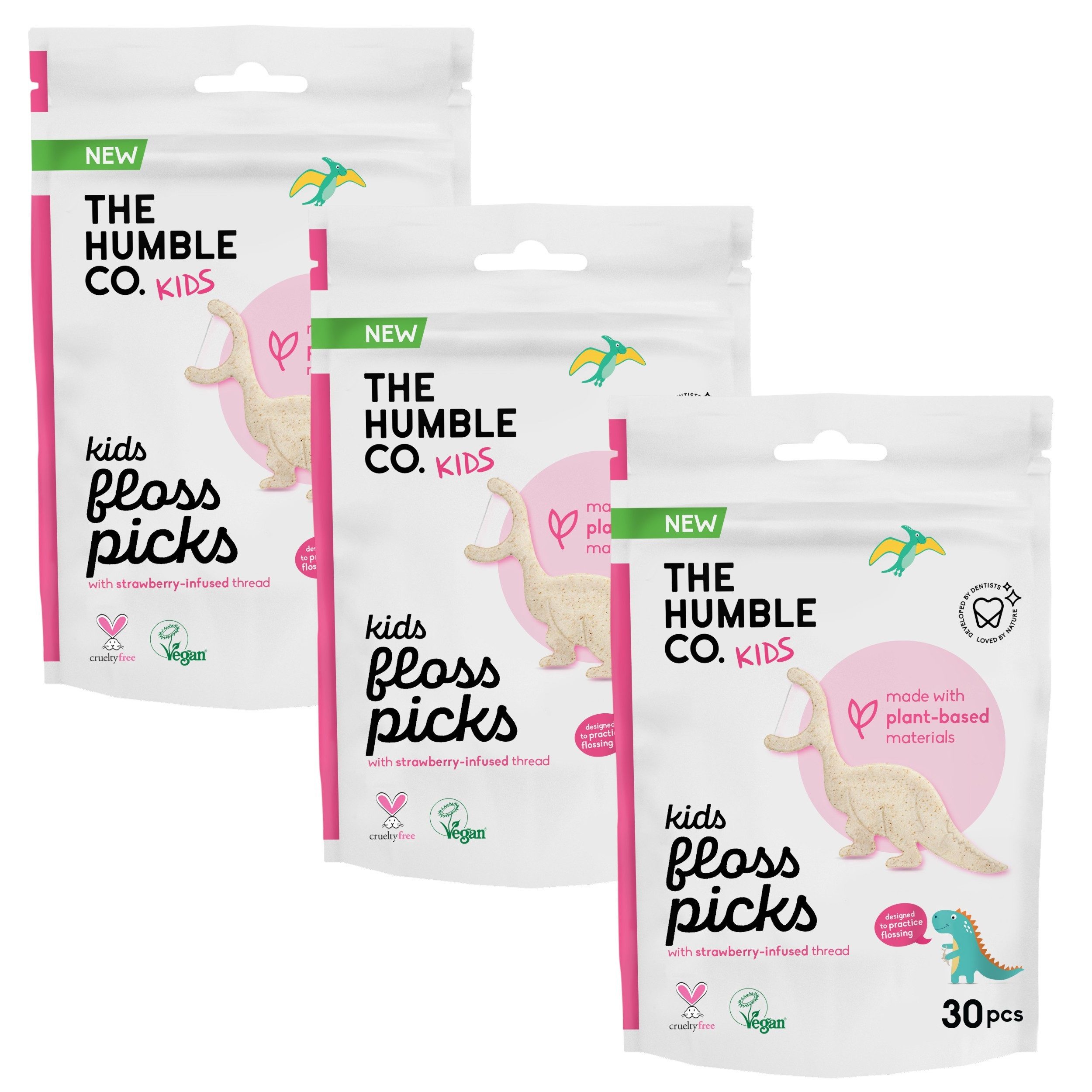 The Humble Co. Zahnseide-Stick 3x Humble Kids Floss Picks 3x 30 Stück, (0-St)