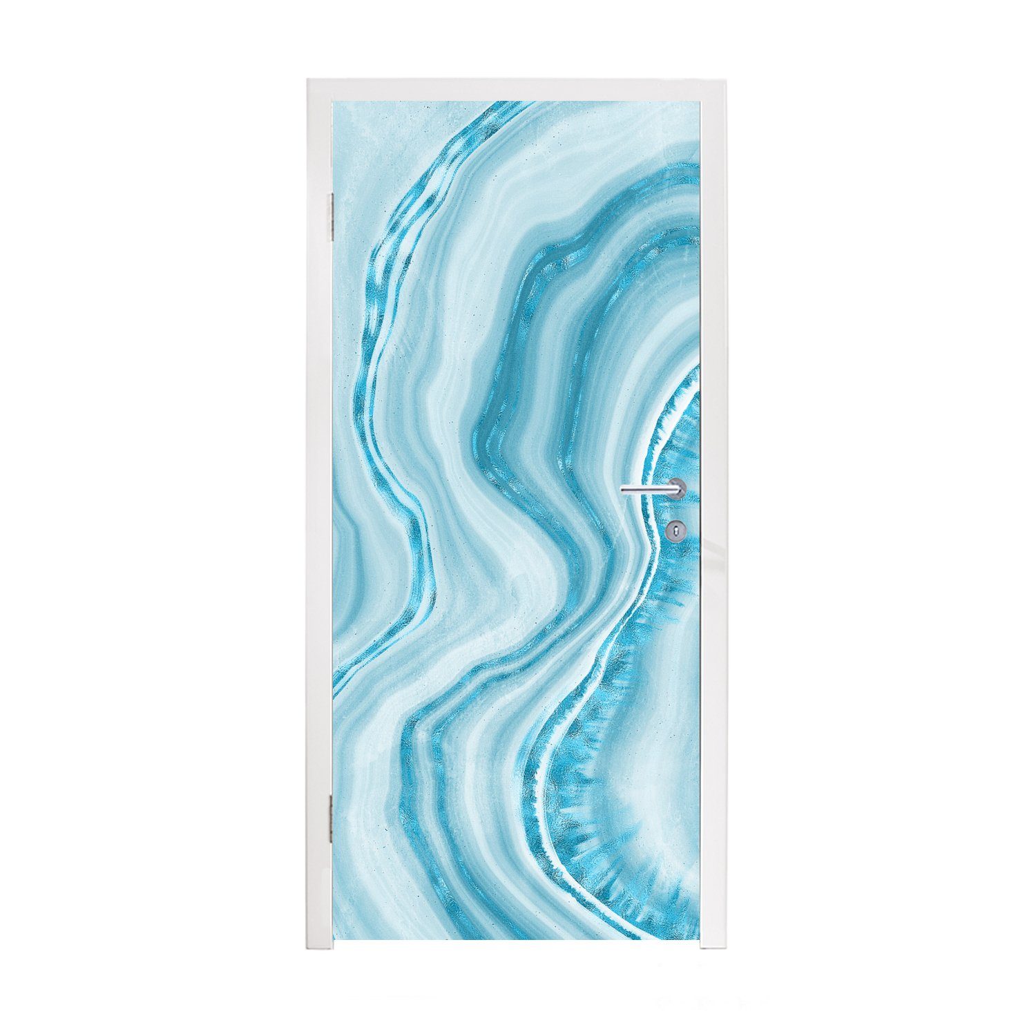 MuchoWow Türtapete Marmor - Blau - Linie, Matt, bedruckt, (1 St), Fototapete für Tür, Türaufkleber, 75x205 cm