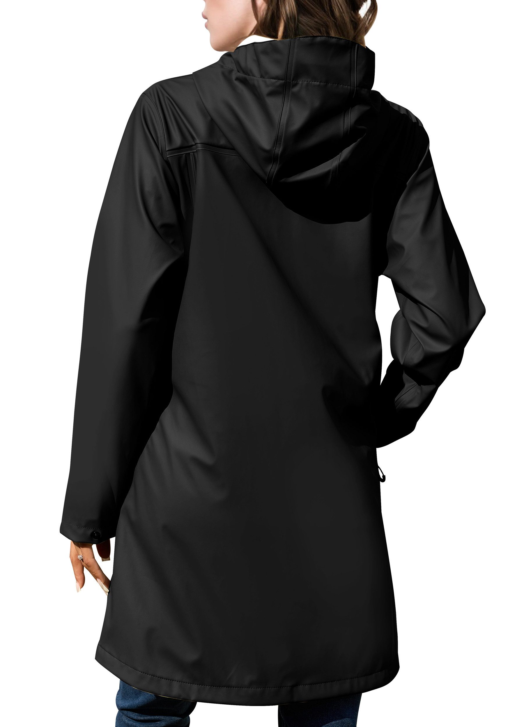 ATLASLAVA Regenmantel Damen Übergangsjacke PU Wasserdicht (1-tlg) Frauen Regenjacke Lang Parka Regenparka mit Kapuze Outdoor