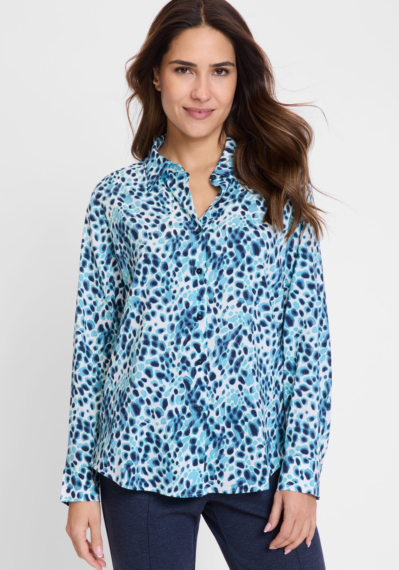 Olsen Klassische Bluse mit animalischem Allover-Print günstig online kaufen