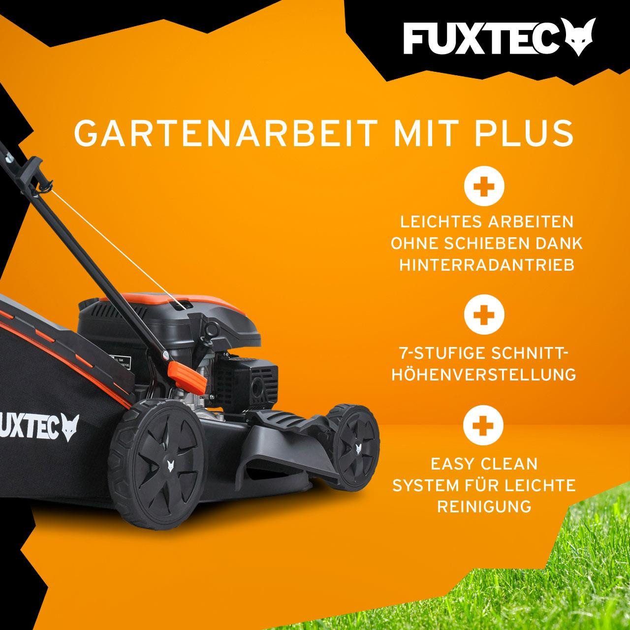 FUXTEC Benzinrasenmäher FX-RM5170, 50,8 cm Schnittbreite, 51 cm Schnittbreite, 60 L Fangkorb, 4in1 Mäher, EasyClean, 4 PS