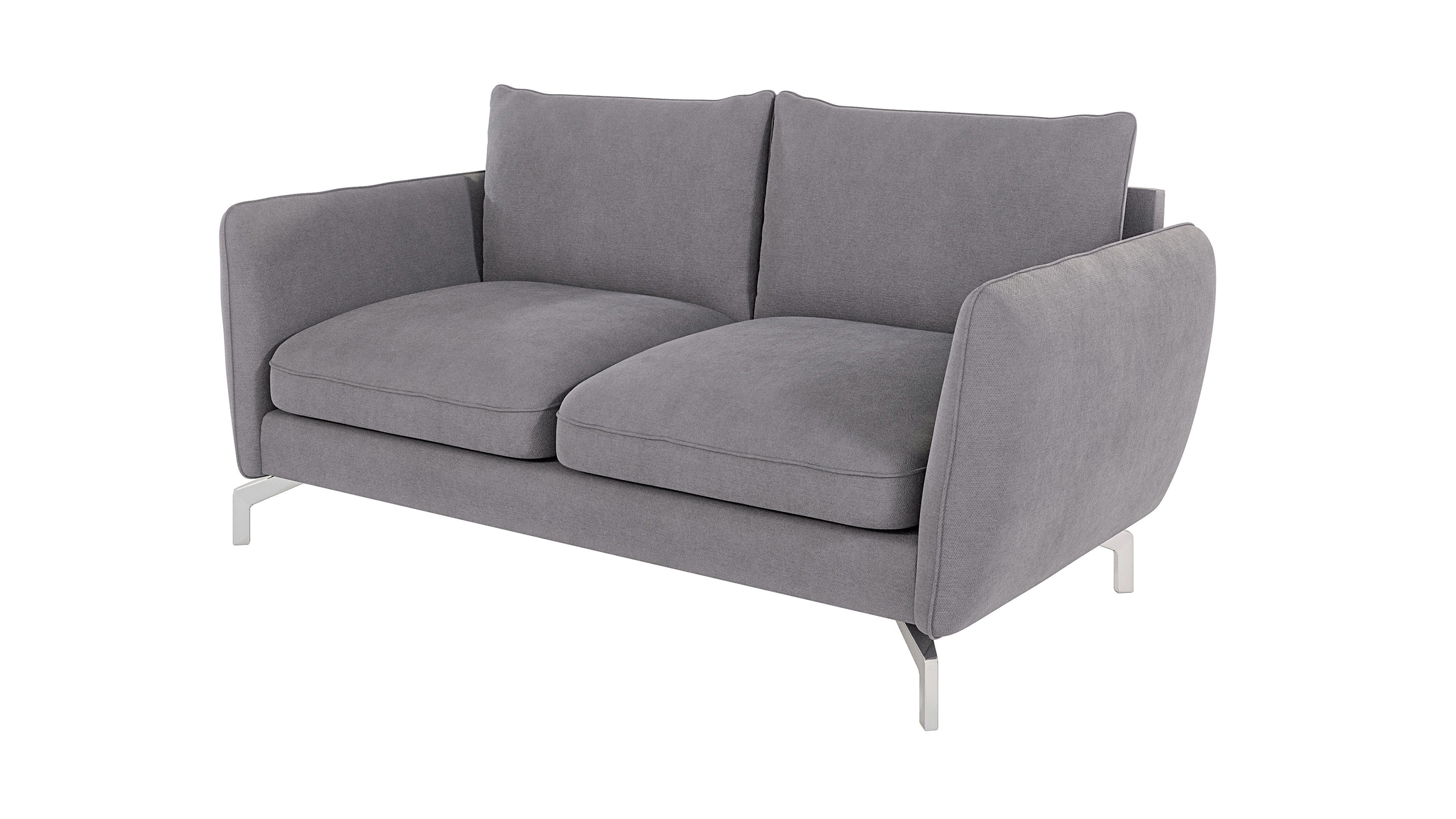 S-Style Möbel mit Metall mit Sofa Benita Silber 2-Sitzer Wellenfederung Modernes Füßen, Grau