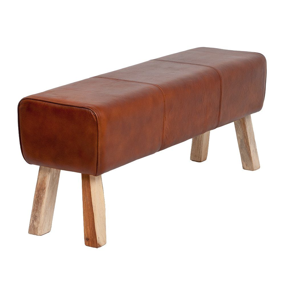 LebensWohnArt Sitzbank Leder Bank MAXIMO Cognac ca.120cm Turnbock Sitzbank