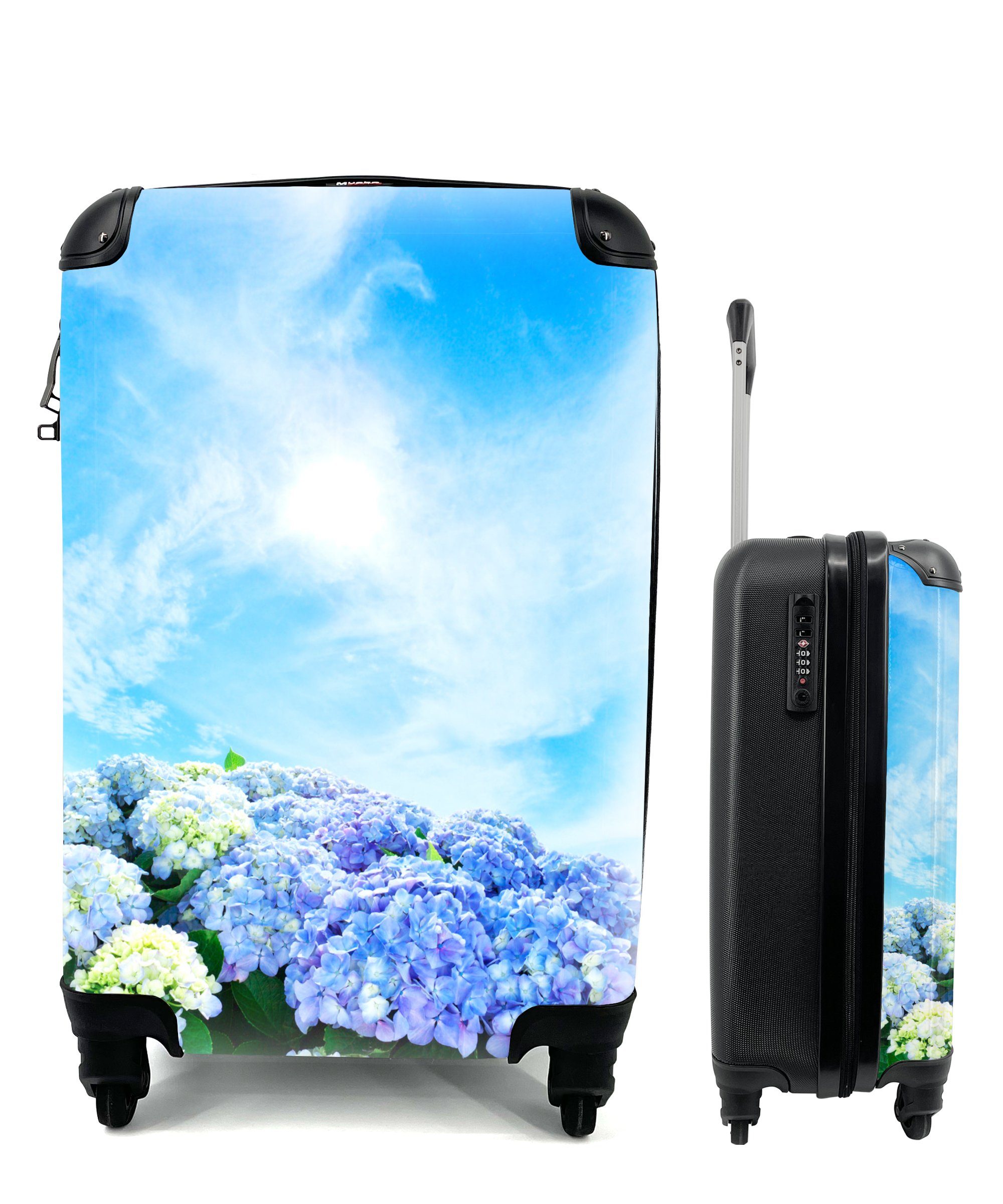 MuchoWow Handgepäckkoffer Japanische Hortensienblüten, 4 Rollen, Reisetasche mit rollen, Handgepäck für Ferien, Trolley, Reisekoffer