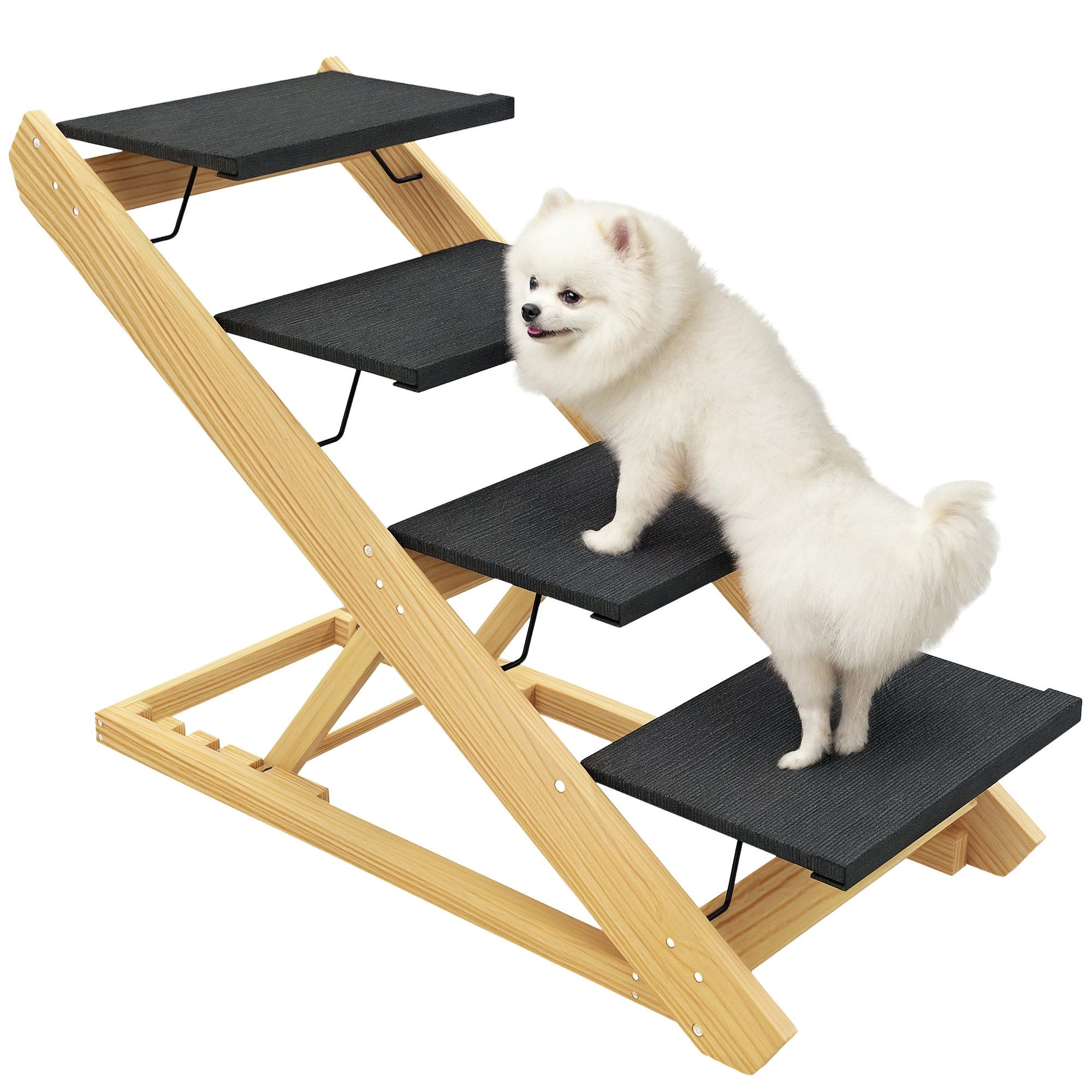 PawHut Haustiertreppe 2 in 1 Hundetreppe 4-stufige 62,5 cm (Hunderampe, 1-St., Hautiertreppe), für Bett, Sofa, große Hunde bis 40 kg, Natur