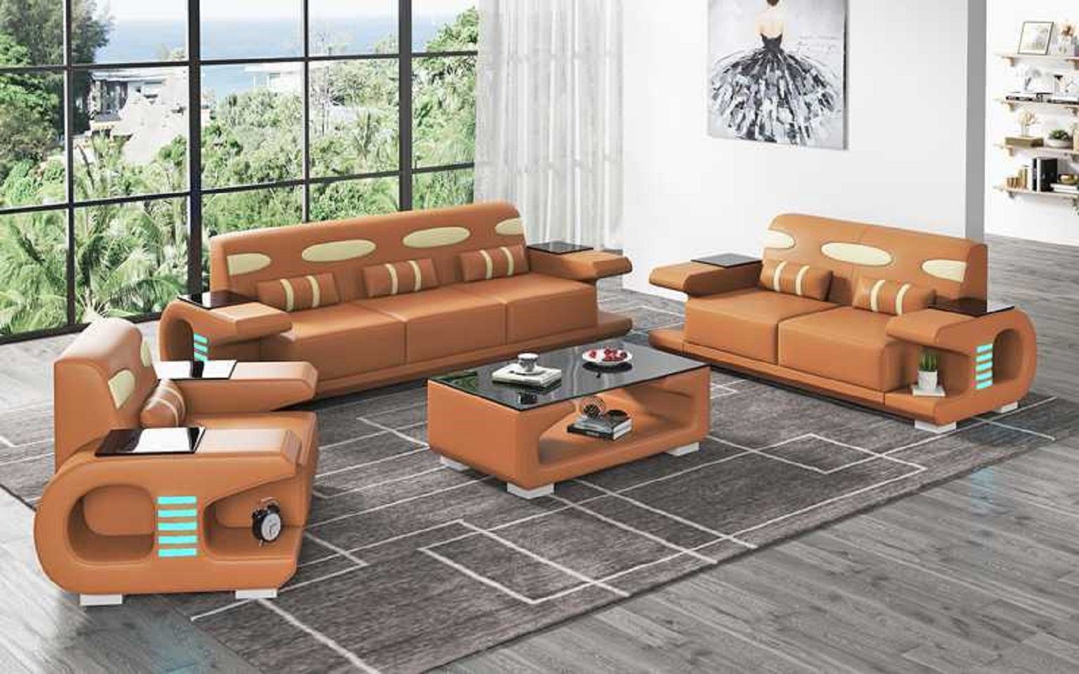 JVmoebel Wohnzimmer-Set Modern Wohnzimmer Couchgarnitur Sofa Komplette 3tlg Set, (3-St., Nur Sofa 2+3 Sitzer + Sessel), Made in Europe Braun