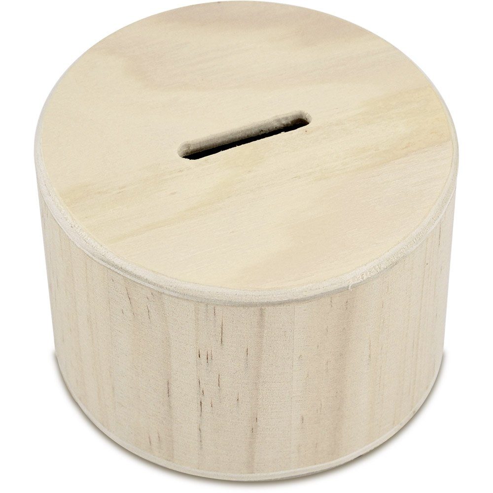 MEYCO Hobby Bastelperlen Holz-Spardose -rund-, ø 9 x 6 cm mit 3 Füßen