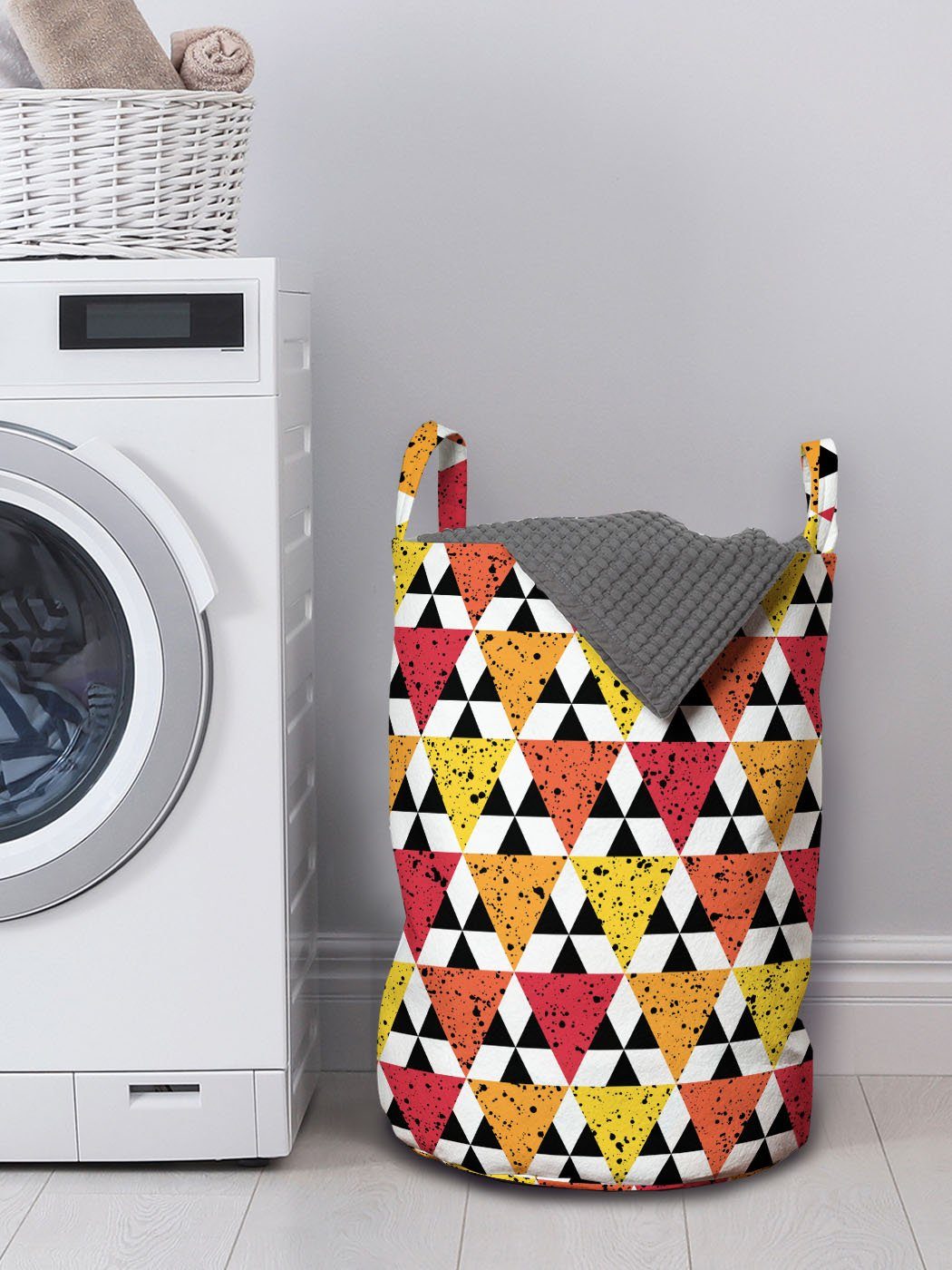 Wäschekorb Spritzer Grunge Wäschesäckchen Triangles Abakuhaus Geometrisch Griffen für Waschsalons, mit Kordelzugverschluss