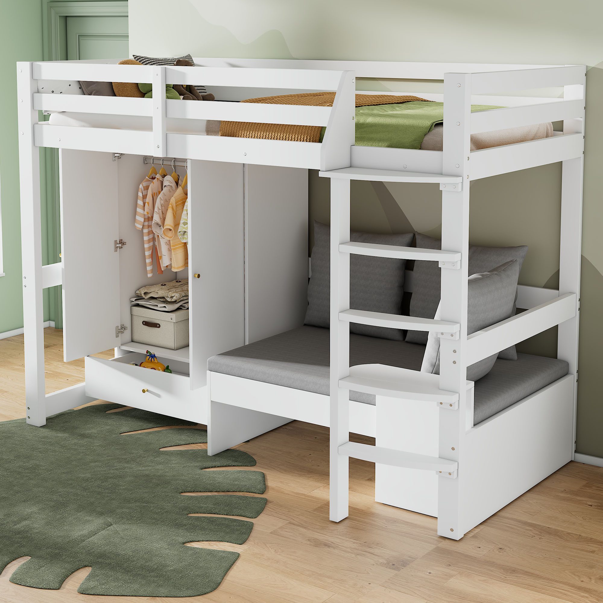 Flieks Hochbett Kinderbett 90x200cm mit Kleiderschrank, günstig online kaufen