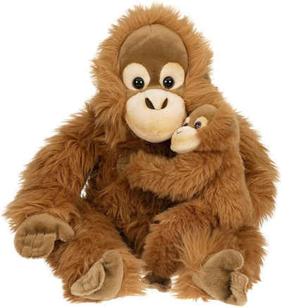 Uni-Toys Kuscheltier Orang-Utan mit Baby, sitzend - 30 cm (Höhe) - Plüsch-Affe - Plüschtier, zu 100 % recyceltes Füllmaterial