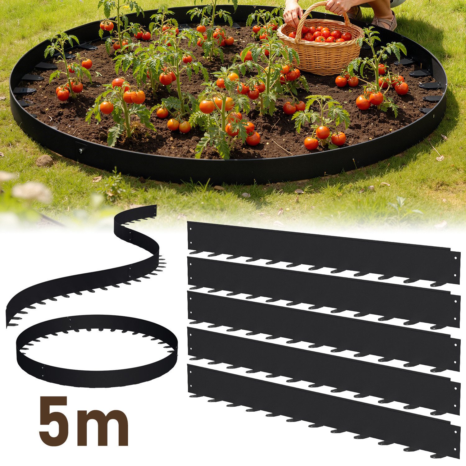 Clanmacy Rasenkante Metall-Rasenkante 5cm hoch – Rasenumrandung 100 x 5 cm, 5m Set, Schwarz