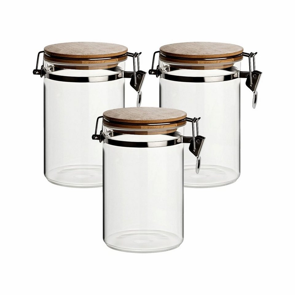 gouveo Vorratsglas 900 ml aus Borosilikatglas mit Bügelverschluss -  Vorratsdosen aus Glas, (3-tlg), Borosilikatglas
