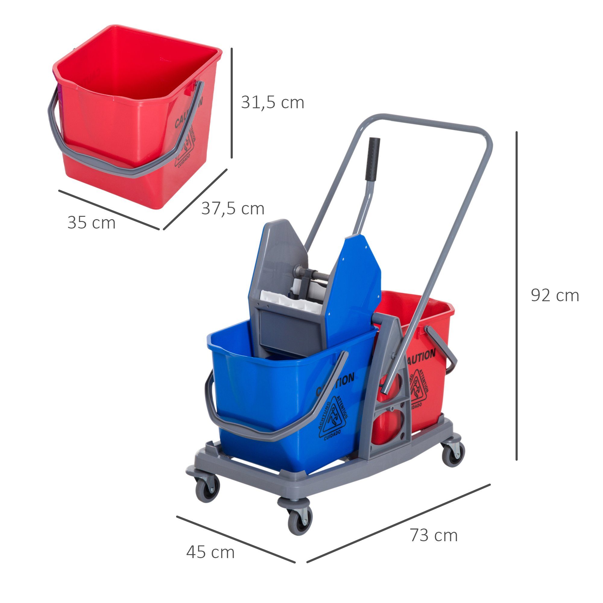 HOMCOM Putzeimer Wischwagen mit 2 Eimern