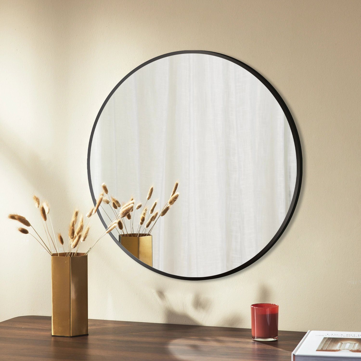 Boromal Wandspiegel Runder Spiegel Groß Wand Rund Schwarz 70cm 80cm Metall günstig online kaufen