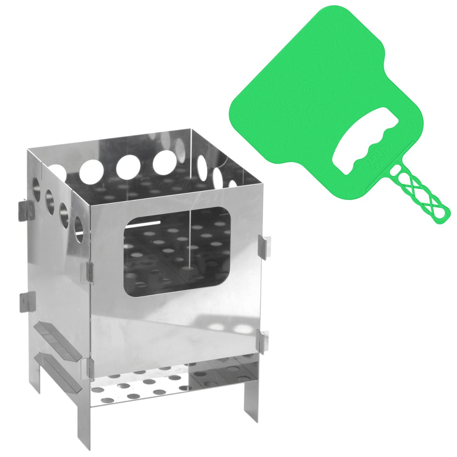 BIG-PAN Feuerstelle Hobokocher Campingkocher Edelstahl mit Grillfächer, (mini Holzofen Tragbar), Campingofen Klappbar Faltkocher