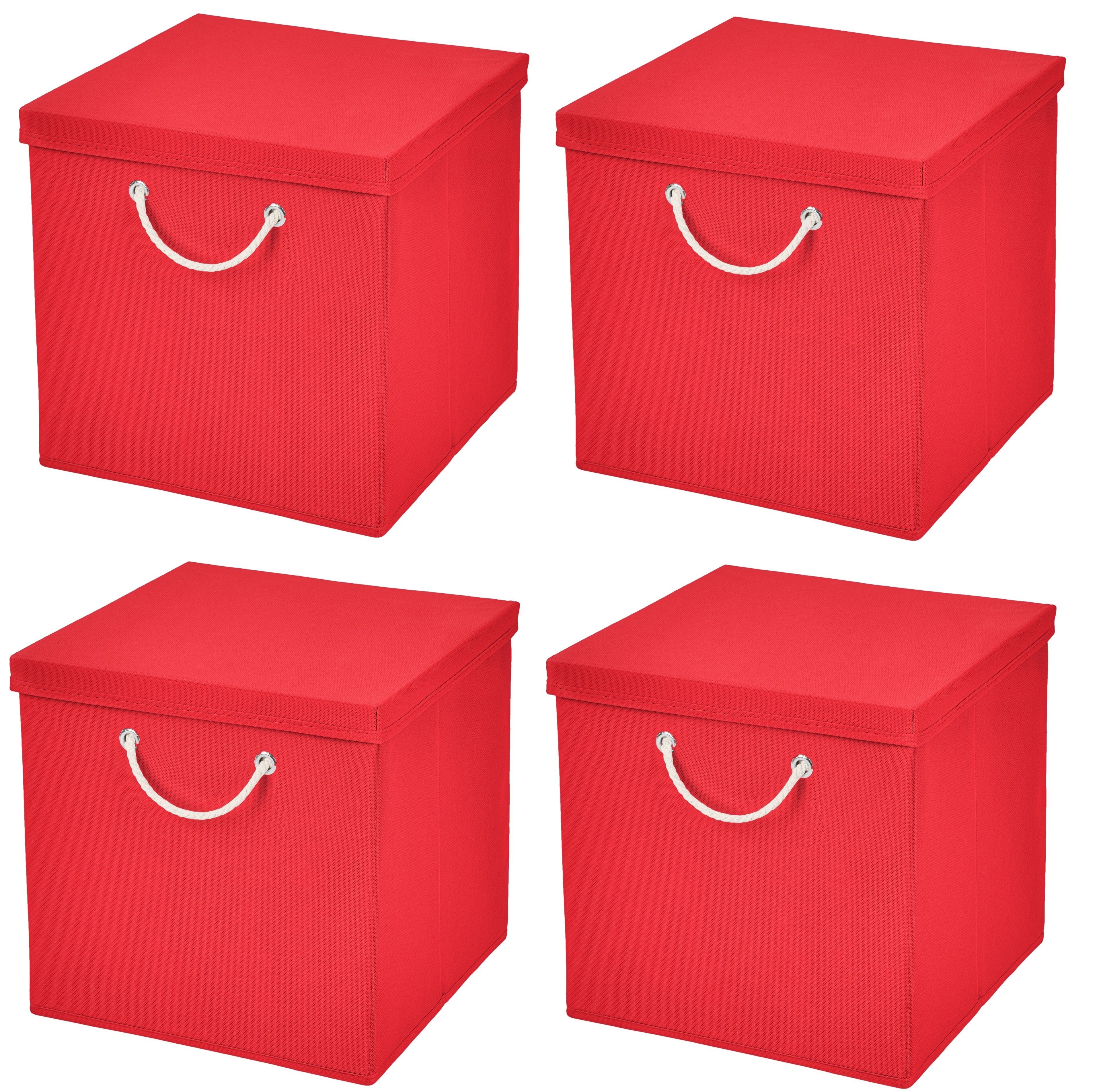 StickandShine Faltbox 4 Stück 30 x 30 x 30 cm Aufbewahrungsbox Stoffboxen in verschiedenen Farben (4er SET 30x30x30) Faltbox moderne Faltkiste Maritim mit Kordel 30cm Rot