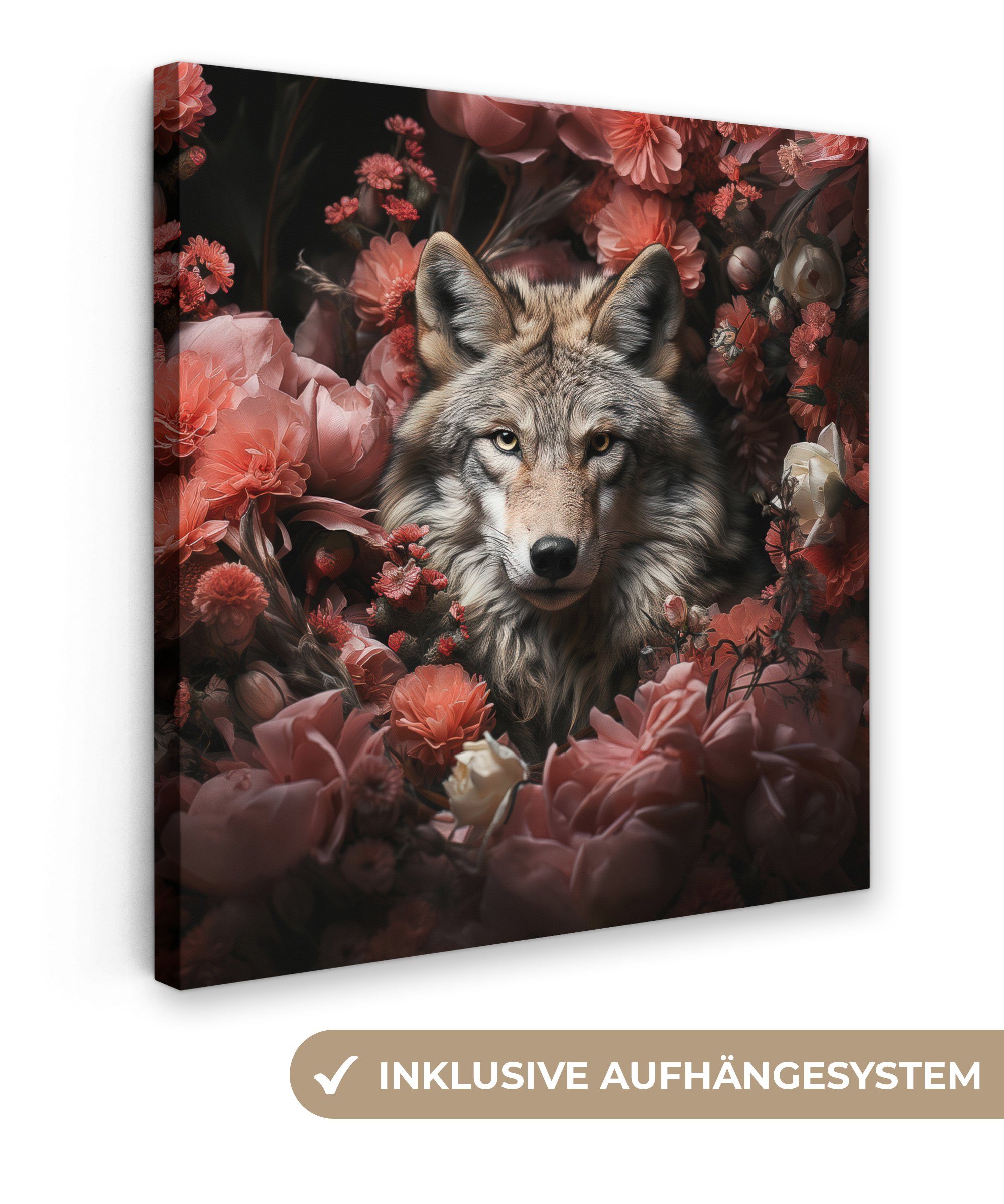 OneMillionCanvasses® Leinwandbild Wolf - Tier - Floral - Botanisch - Natur günstig online kaufen