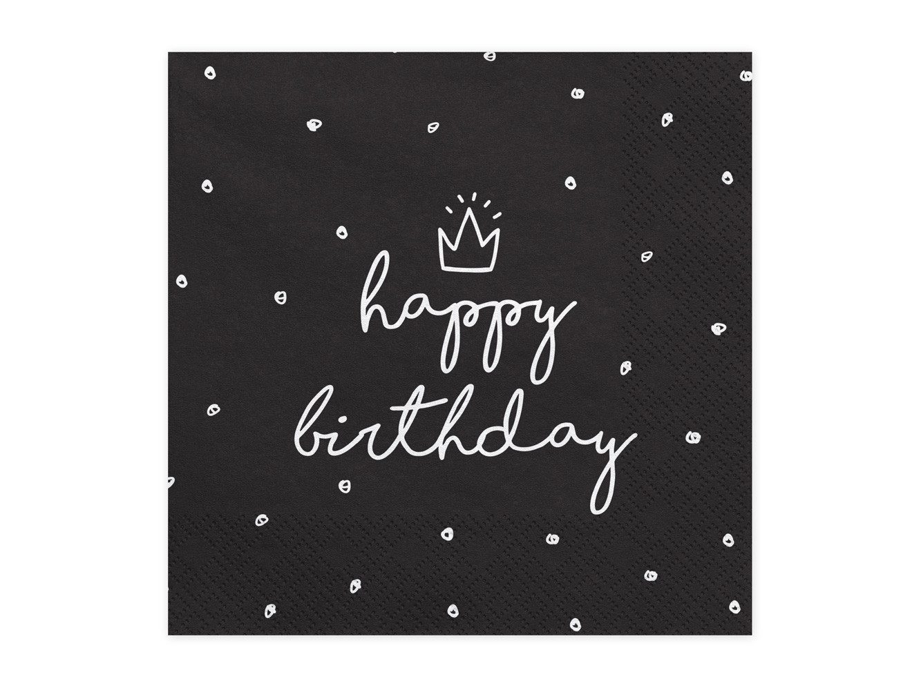 partydeco Papierserviette, Servietten Happy Birthday 33x33cm Krone / Punkte 20 Stück schwarz