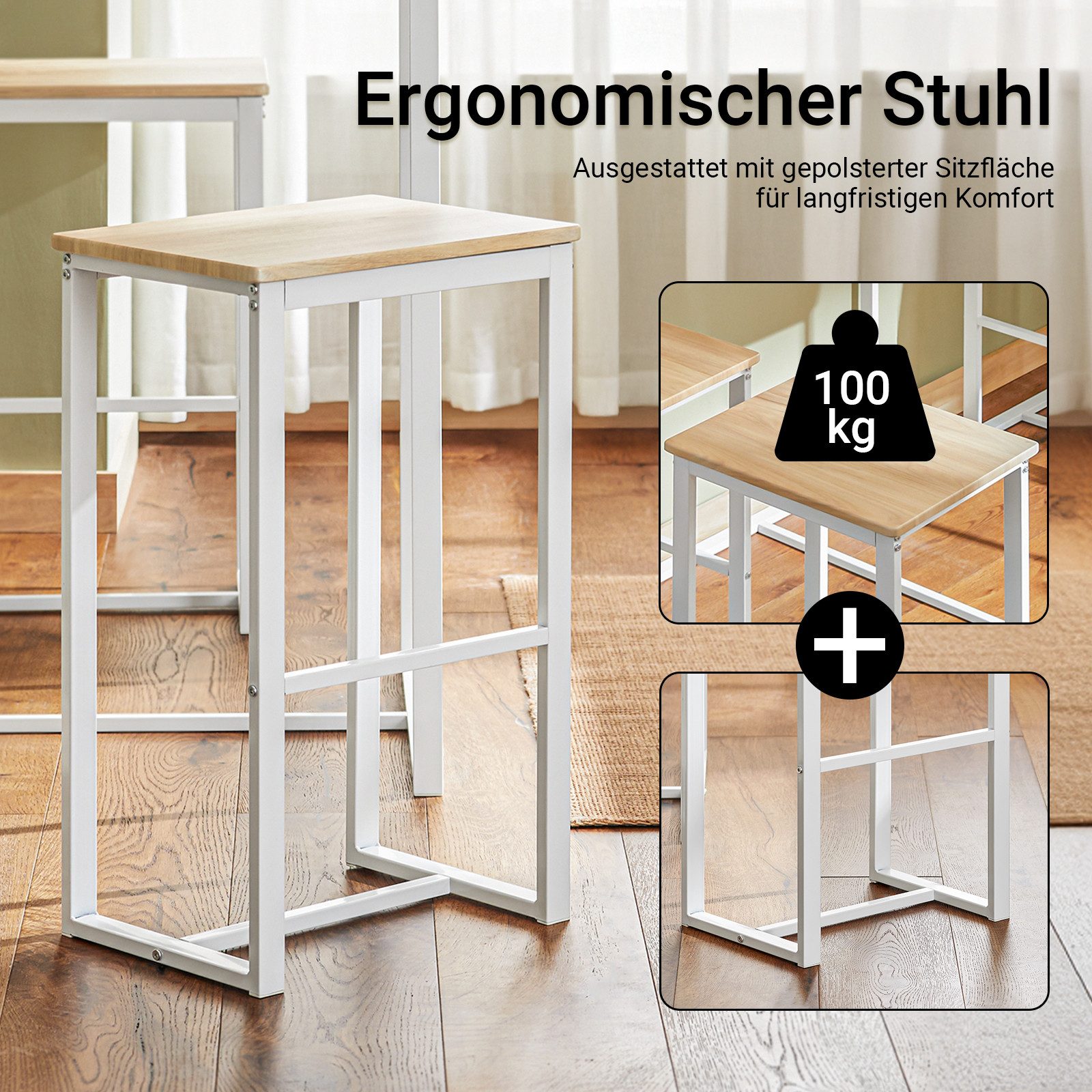 SoBuy Bartisch OGT15, 5-teilig Bartisch mit Stühlen Esstisch Stehtisch mit 4 Barhocker