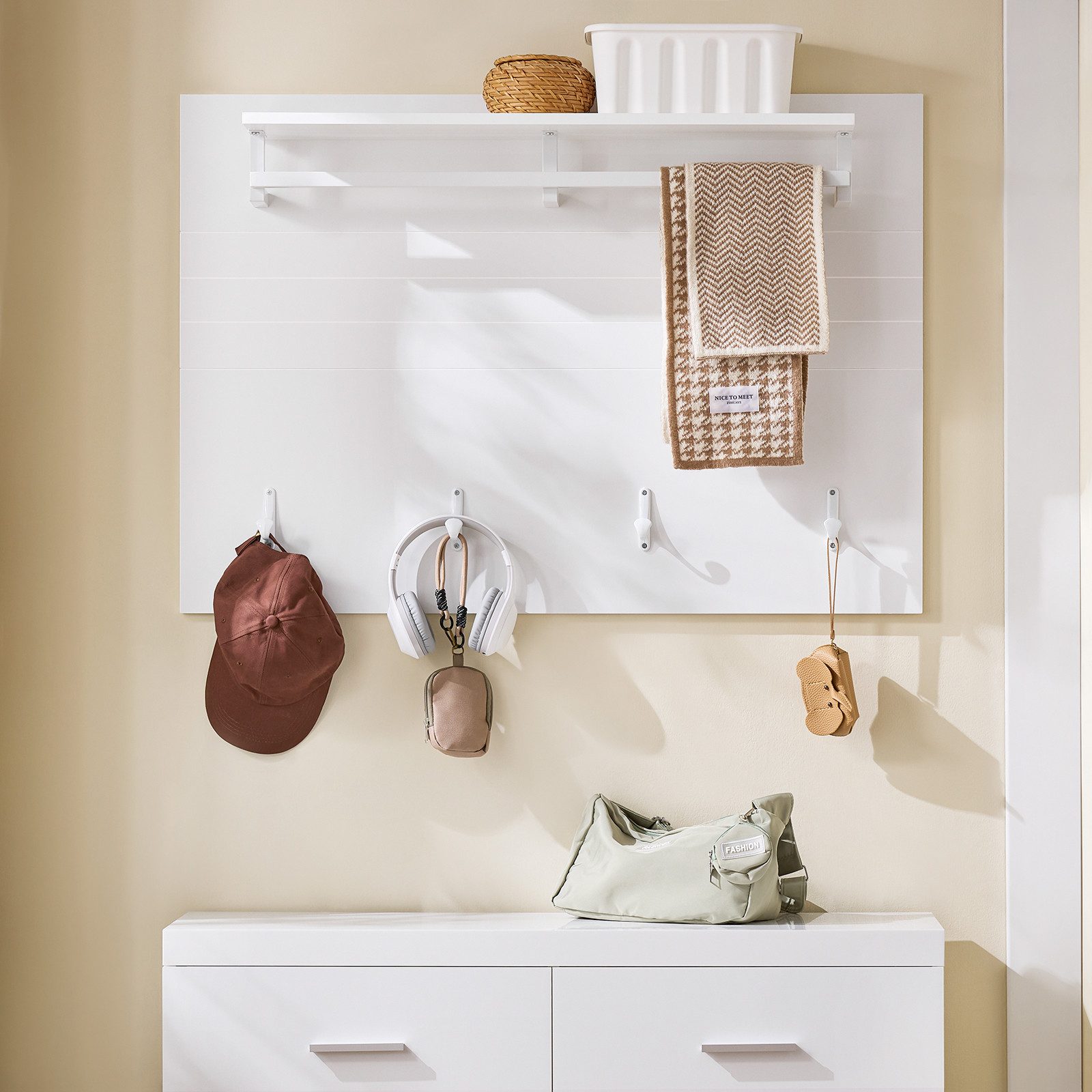 SoBuy Wandgarderobe FHK36, Flurgarderobe Kleiderhaken Hängeregal mit 3 Haken Garderobe – Bild 3 von 5