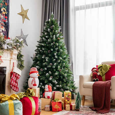 COSTWAY Künstlicher Weihnachtsbaum »Christbaum mit Schnee«, 180cm, mit 789 PVC Zweigen, 63 Tannenzapfen und Metallständer