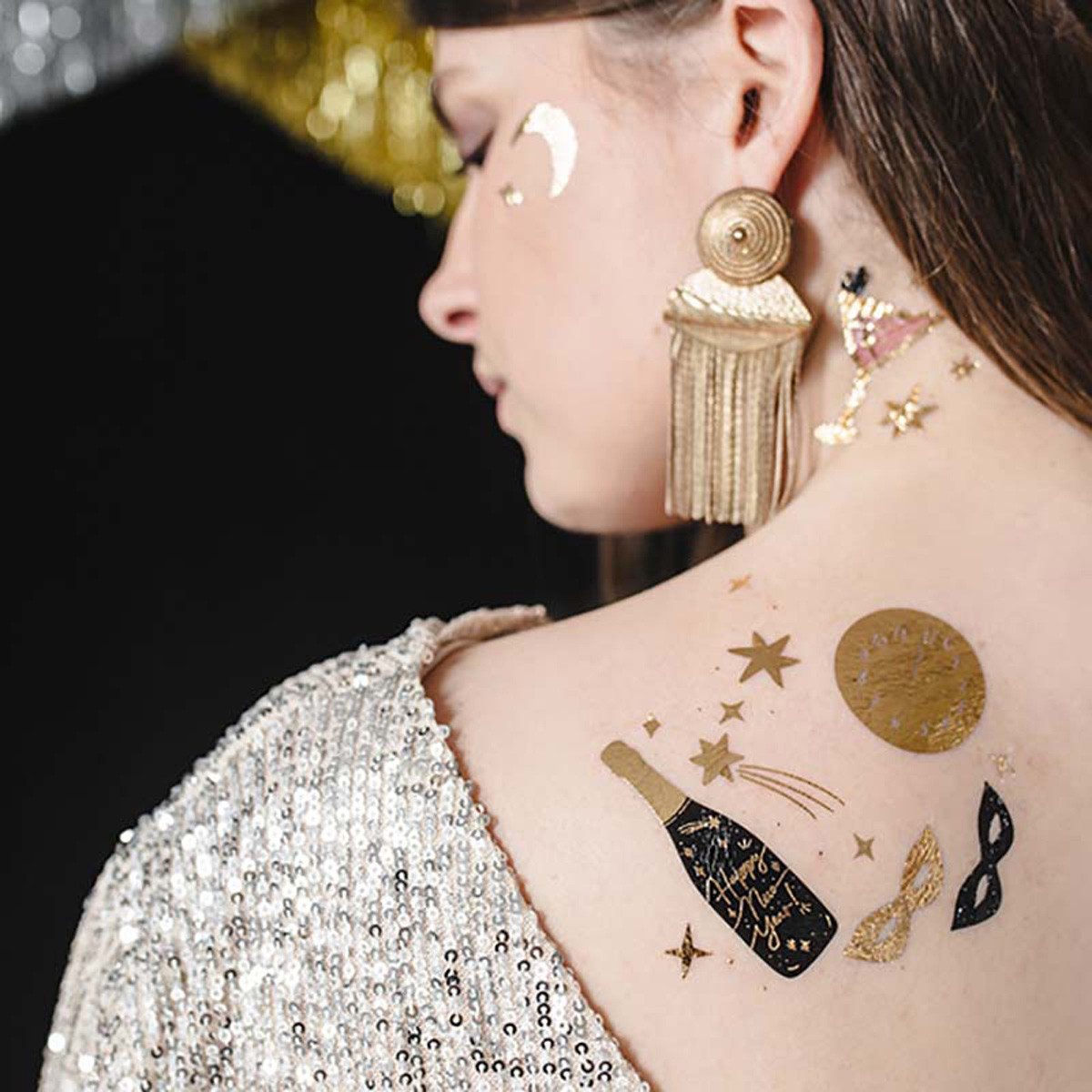 partydeco Schmuck-Tattoo Tattoo Happy New Year Silvester