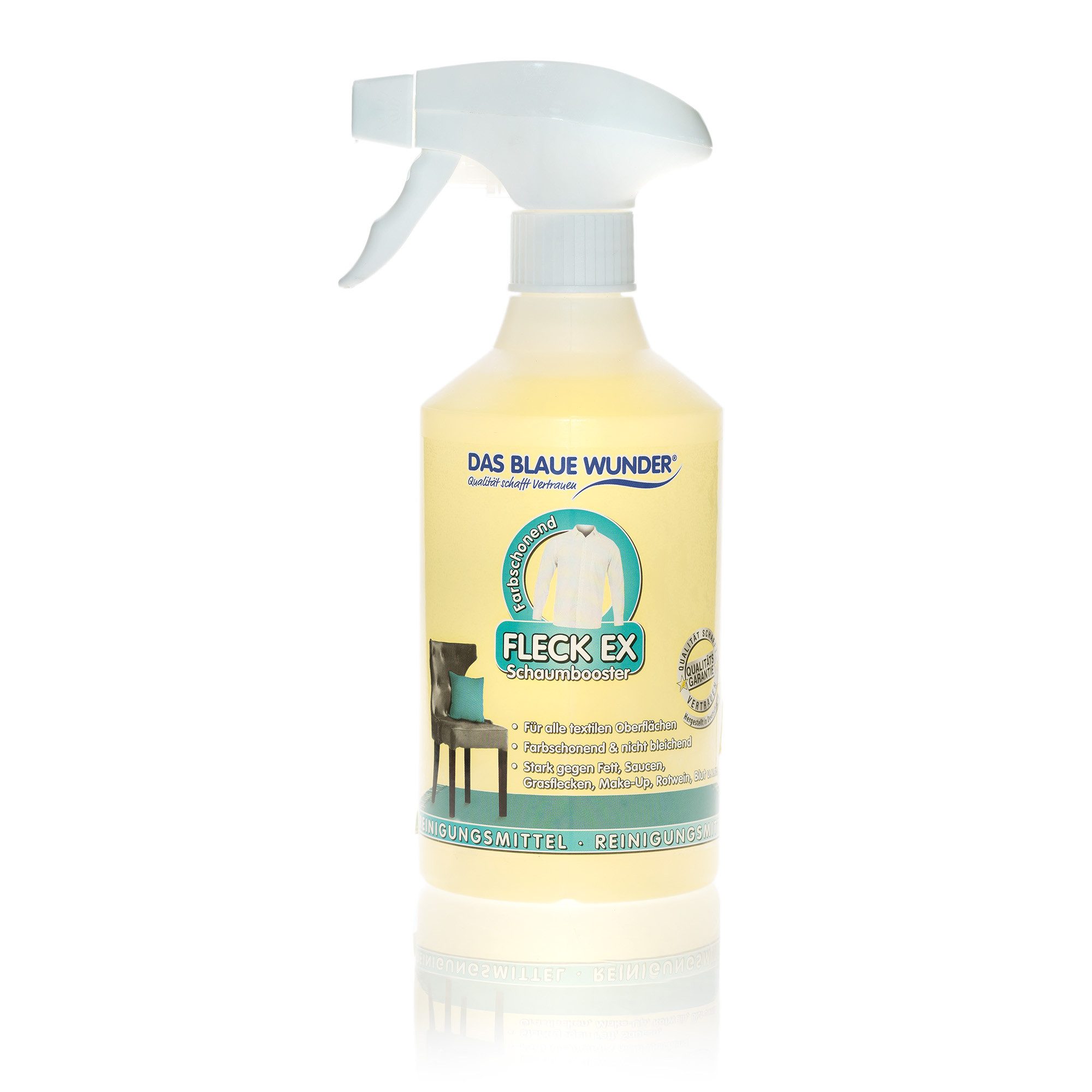 Das Blaue Wunder® Fleck Ex Schaumbooster Fleckentferner (Vorwaschspray, Stark gegen alle Flecken auf textilen Oberflächen, [- 500 ml)