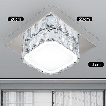 LETGOSPT LED Deckenleuchte Kristall Deckenleuchte Kronleuchter Pendelleuchte Luxus Kristall Lampe, LED fest integriert, kaltweiße, Warmweiß, 20x20x8cm, 16W Schlafzimmerlampe, für Schlafzimmer Flur (Quadratisch)