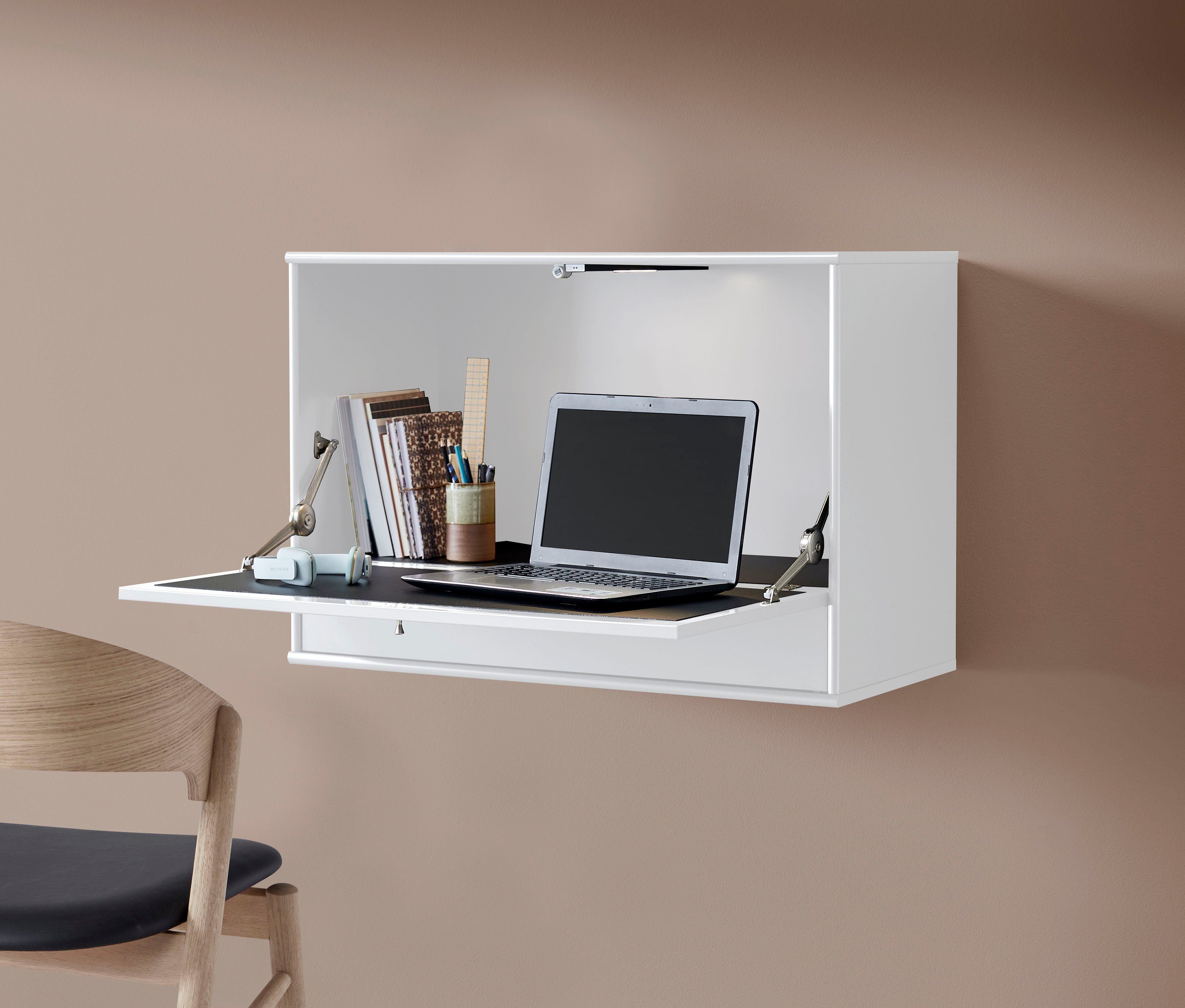 Hammel Furniture Schreibtisch Mistral Bürotisch, Arbeitstisch, Tisch, Computertisch, mit LED Spot, B: 89 cm, Designmöbelserie weiß