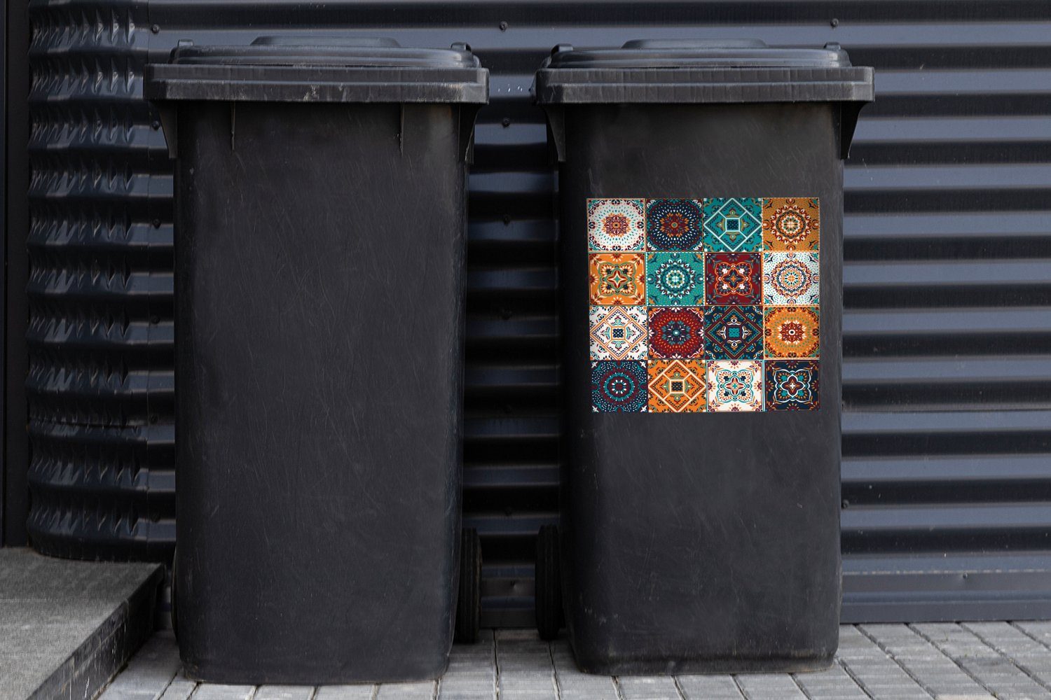 - Mülltonne, Container, St), - Sticker, Design - Orange Blatt MuchoWow Abfalbehälter Retro - Wandsticker (1 Mülleimer-aufkleber, Braun