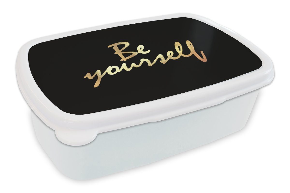 MuchoWow Lunchbox Zitate - Selbstvertrauen - Gold - Schwarz, Kunststoff, (2-tlg), Brotbox für Kinder und Erwachsene, Brotdose, für Jungs und Mädchen weiß