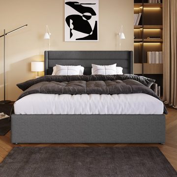 REDOM Polsterbett Stauraumbett Doppelbett, Bett mit Lattenrost aus Metallrahmen, Lattenrost aus Holz