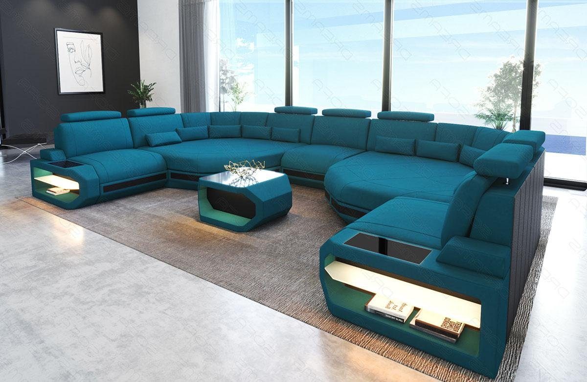 Sofa Dreams Wohnlandschaft Stoff Polster Sofa Couch Asti, Mikrofaser, XXL U Form Stoffsofa mit LED, USB-Anschluss, Designersofa