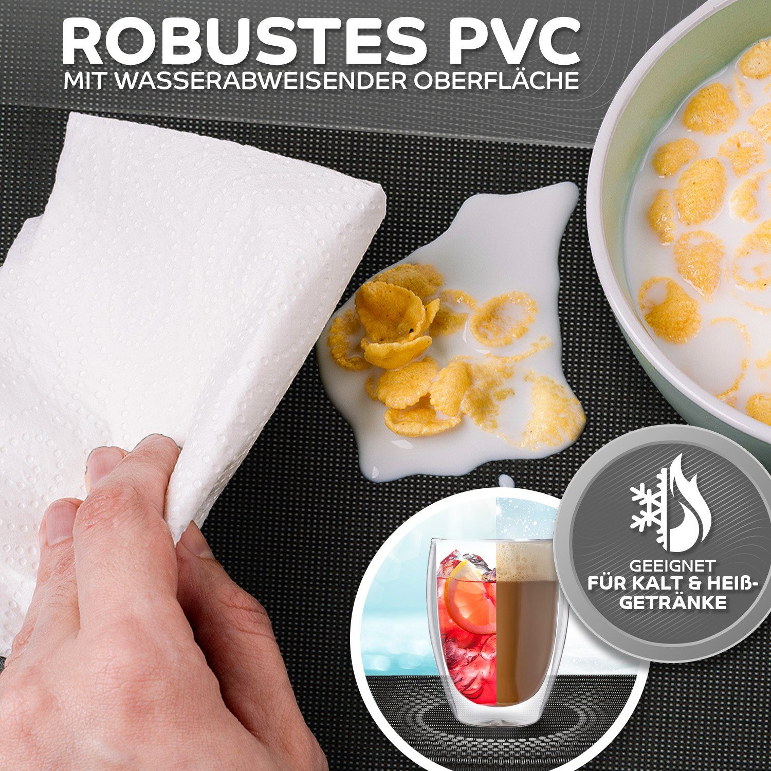 Loco Bird Platzset rechteckig aus PVC, (Tischset Abwischbar PVC-Untersetzer, 6-St., Waschbare Tischuntersetzer Platzdeckchen), Untersetzer PVC-Matte