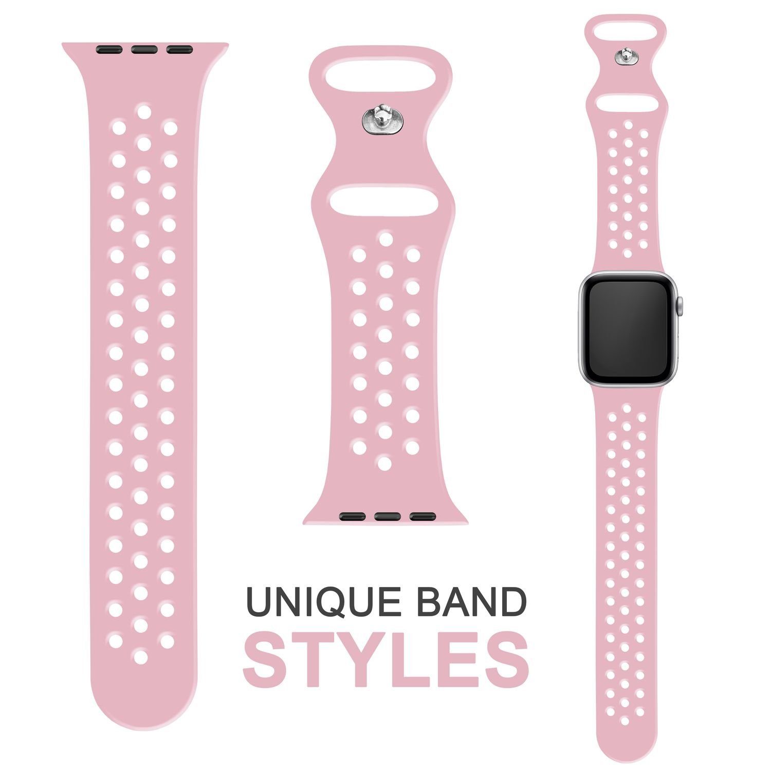 Nalia Smartwatch-Armband Apple / Sport Fitness Gelochtes Ersatzband / Silikon Uhr Watch für Atmungsaktiv Pink 38mm/40mm/41mm