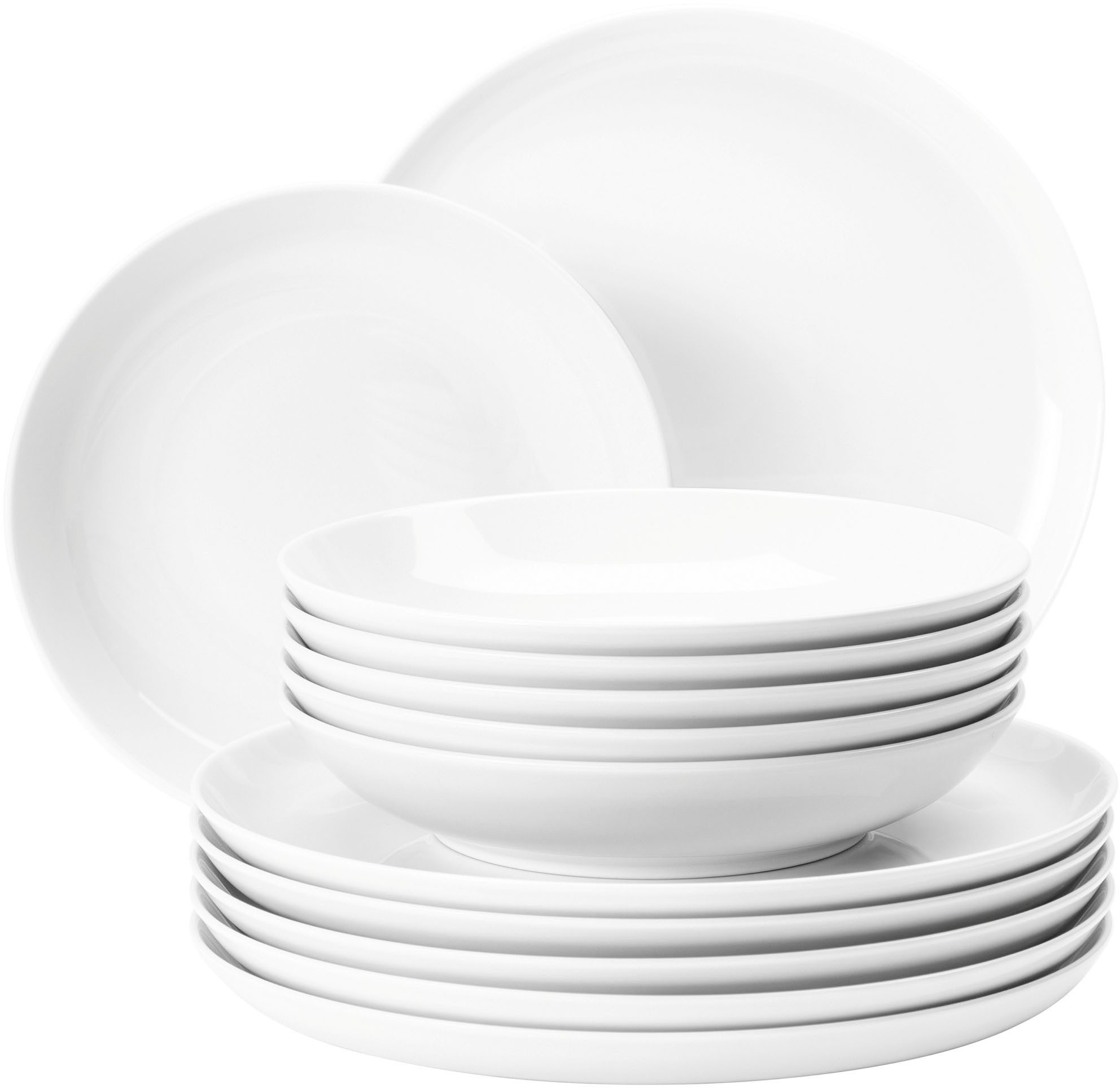 Seltmann Weiden Tafelservice Teller Set, Geschirr-Set Lido (12-tlg), 6 Personen, Porzellan, Geschirr, Teller-Set, Teller 12 Teile, für 6 Personen, Made in Germany