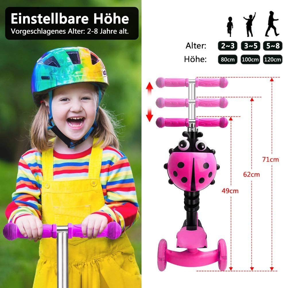 YOLEO Sitzscooter 5 in 1 Kinder Roller Scooter mit Sitz LED Räder ab 2 Jahre