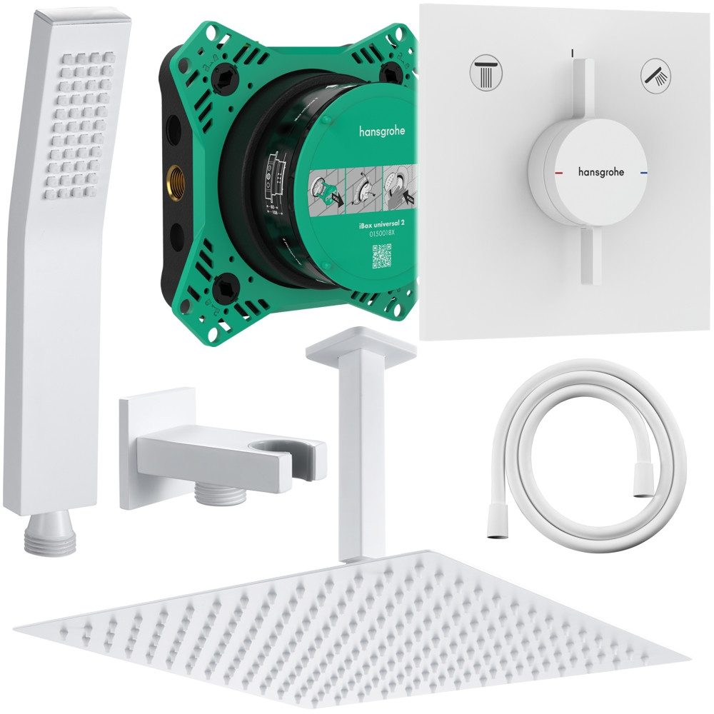 Hansgrohe und Jowi Duscharmatur DuoTurn E Unterputz Duscharmatur, Weiß, mit Deckenanschluss (Unterputz-Duschsystem) Farbe der Düsen: Weiß