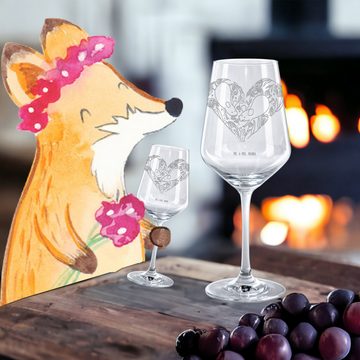 Mr. & Mrs. Panda Rotweinglas Mäuse Herz - Transparent - Geschenk, Verlobung, Weinglas mit Gravur, Premium Glas, Spülmaschinenfest