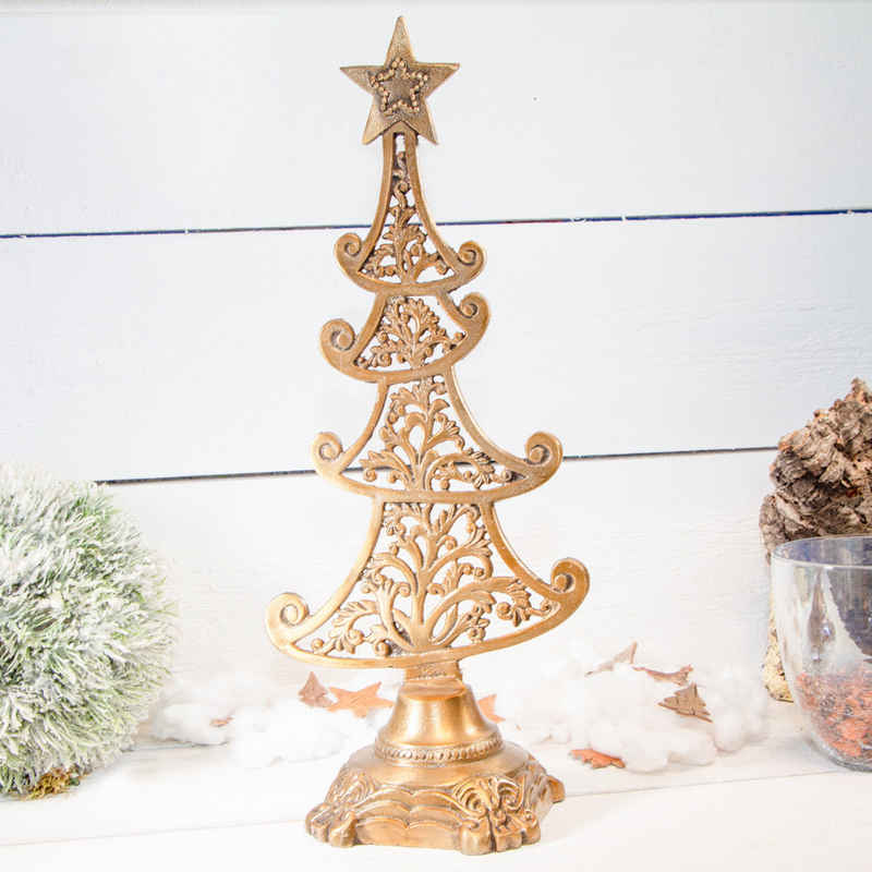 Antikas Weihnachtsfigur Tannenbaum, Weihnachtsbaum, Weihnachten, Messing, Gold, H51,0xB22,0cm
