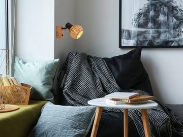 meineWunschleuchte Wandstrahler, ohne Leuchtmittel, innen, Lese-Lampe Bett, Holz-lampe mit Rattan-Schirm, Natur/Schwarz