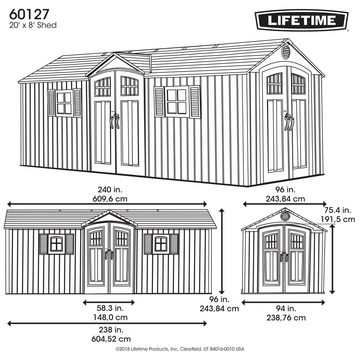 Lifetime Gerätehaus Makro, BxT: 610x244 cm, (Set), Kunststoff, inkl. Fußboden, Regale und Werkzeugtasche